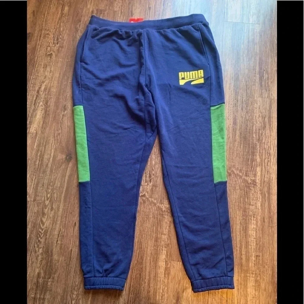 Men’s Puma Sweatpants Pants Rebel Color Block Blue XL NWT
